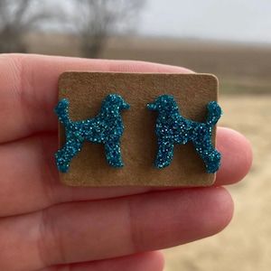 Teal Glitter Poodle Earrings