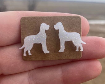 White Glitter Great Dane Earrings