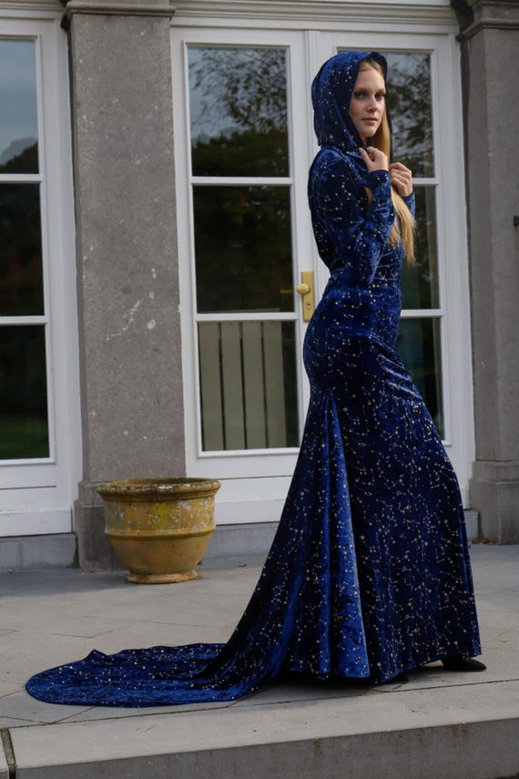 blue galaxy dress JAMELA CELESTIAL NAVY BLUE GALAXY BALL GOWN