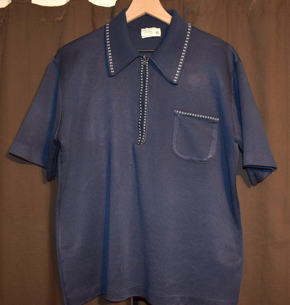 1960's Royal Blue Zip-Up Polo Shirt Mad Men - image 1