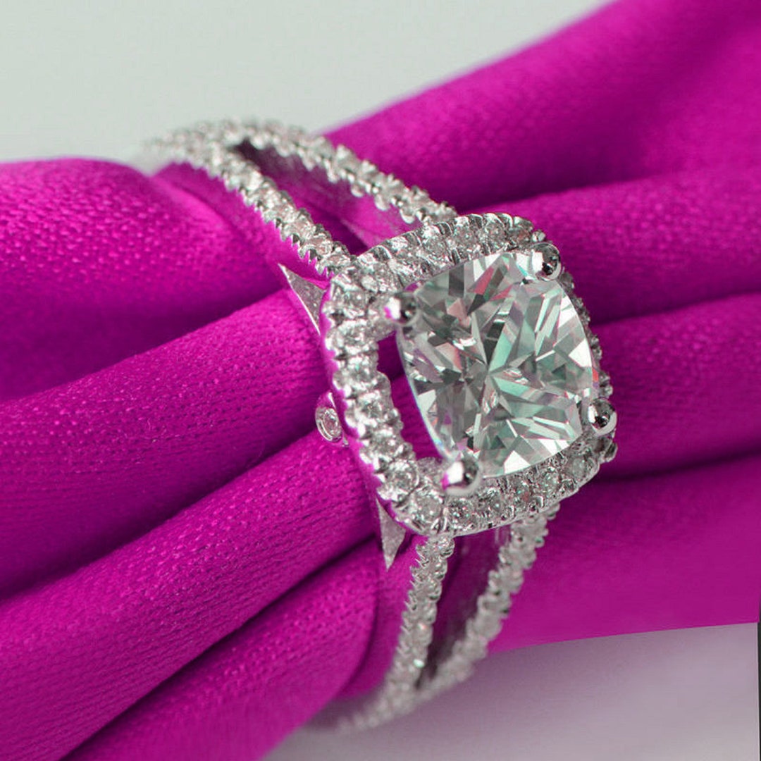 2.00ctw Cushion Halo Engagement Ring Wedding Ring Cushion Etsy UK