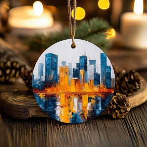Modern Houston Skyline Christmas Ornament , Abstract Cityscape Holiday Decor, Texas Pride Ceramic Keepsake, Houston Souvenir Gift