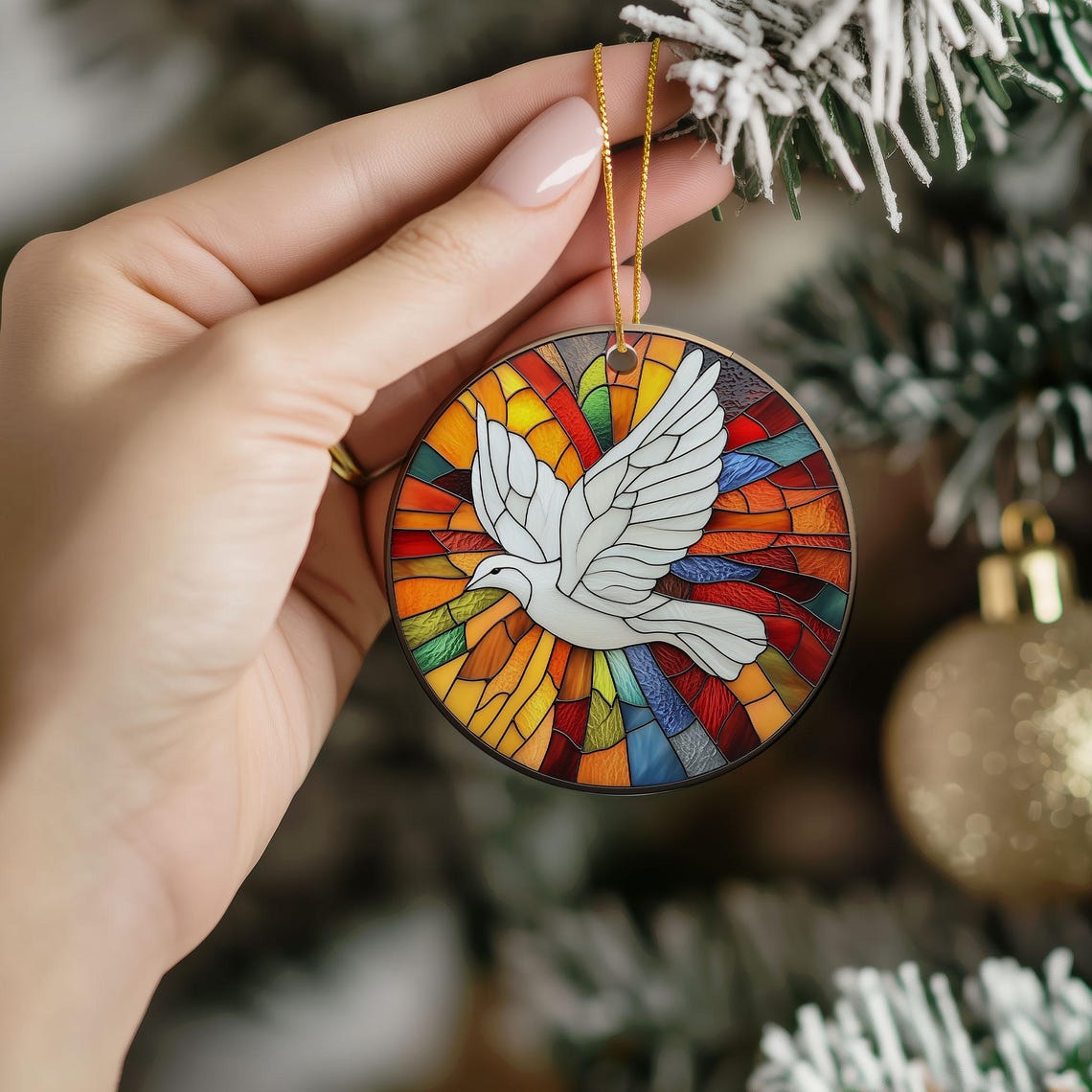 Holy Spirit Dove Ceramic Ornament, Faux Stained Glass Nativity Keepsake ...
