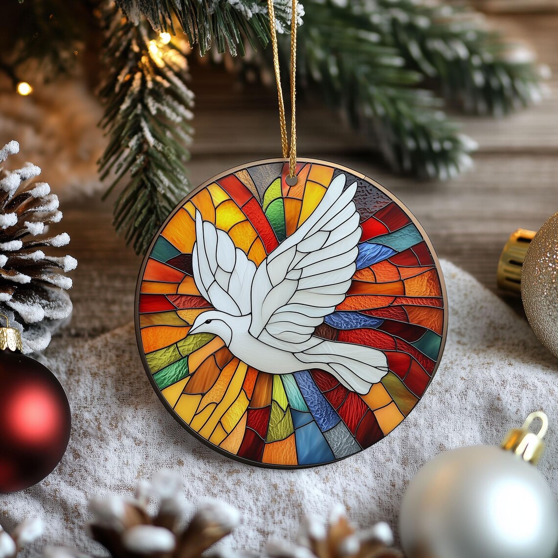 Holy Spirit Dove Ceramic Ornament, Faux Stained Glass Nativity Keepsake ...