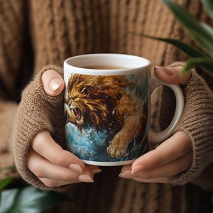 Hercules and Nemean Lion Mug: Greek Mythology Coffee Cup