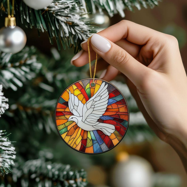 Holy Spirit Dove Ceramic Ornament, Faux Stained Glass Nativity Keepsake ...