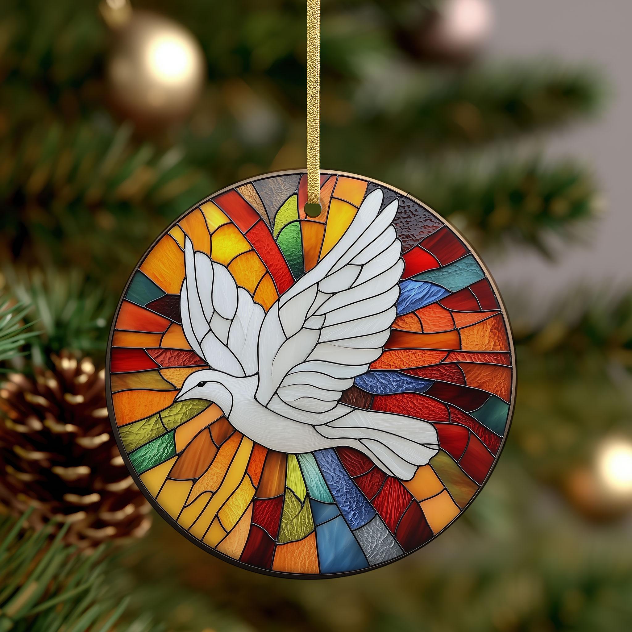 Holy Spirit Dove Ceramic Ornament, Faux Stained Glass Nativity Keepsake ...