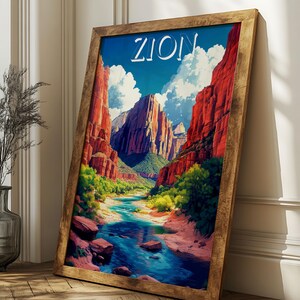 Zion National Park Print: Vintage Travel Poster, Utah Wall Art
