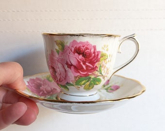 Vintage Royal Albert American Beauty tea cup and saucer, American Beauty roses and gold, bone china, price is per individual cup and saucer