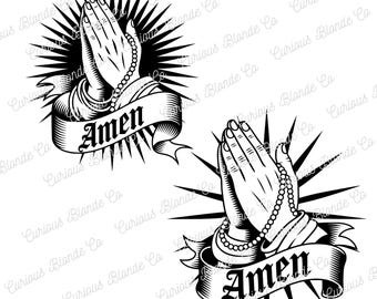 Amen Prayer Hands SVG & PNG | Jelly Roll Inspired Clipart | Gritty