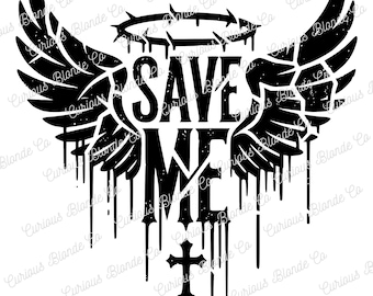 Save Me Broken Halo SVG en PNG | Op jelly roll geïnspireerde clipart | Gritty tattoo-stijl engelenvleugel digitale download | SVG-bestand voor zuidelijke landen