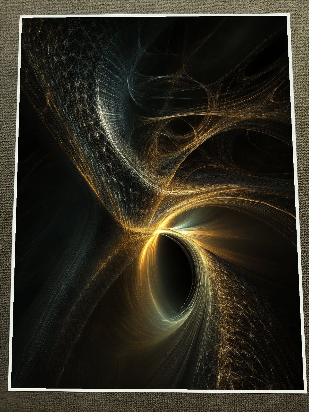Golden Cosmic Abstract Vortex Swirl - Poster 18x24in