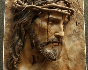 Detailed Jesus Christ Head with Crown of Thorns Wall Art Poster 18x24in