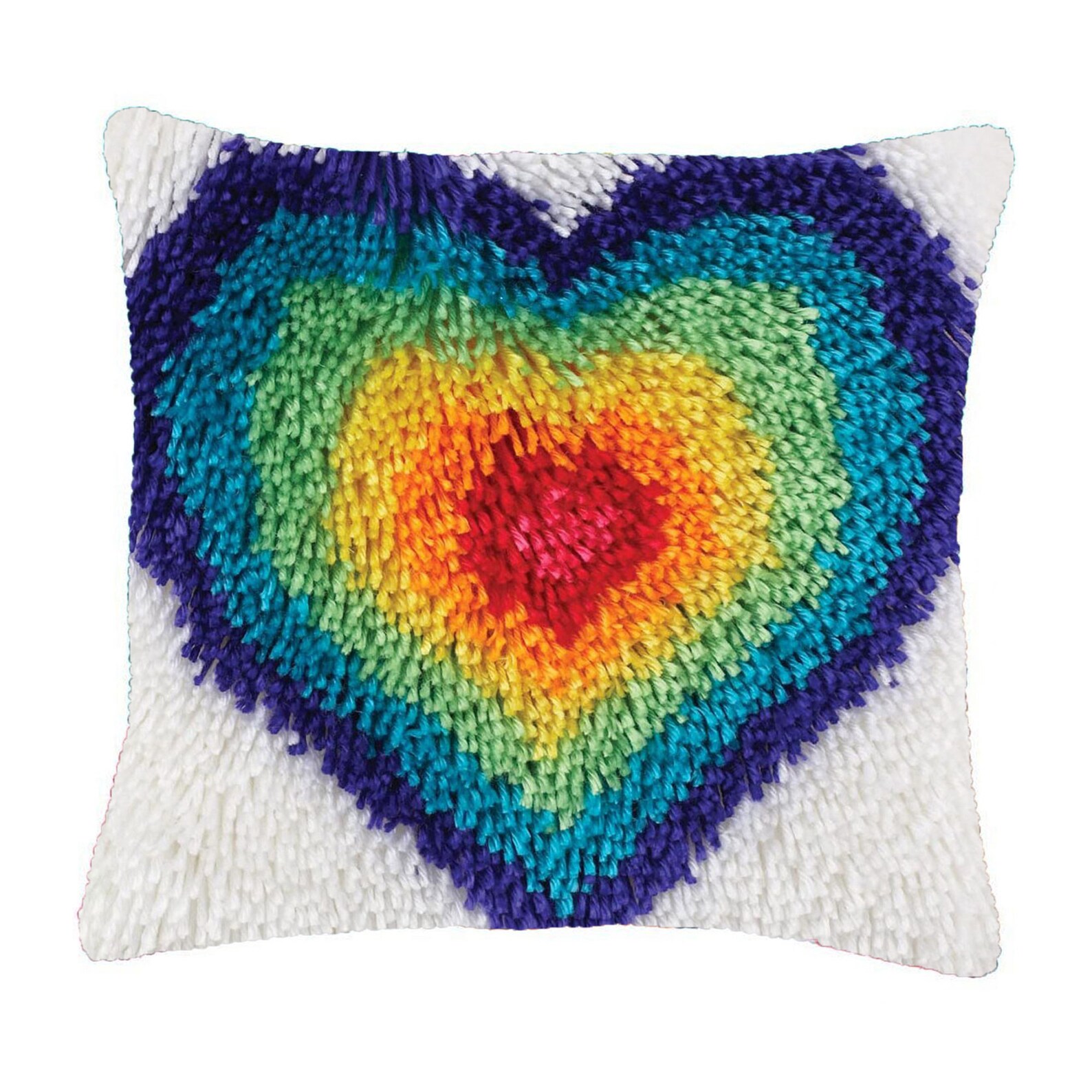 Latch Hook Kit Heartshaped Rainbow Embroidered Pillowcase Etsy