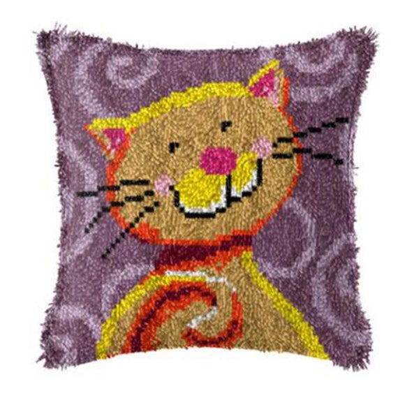 Latch hook kit cat embroidered pillowcase Etsy