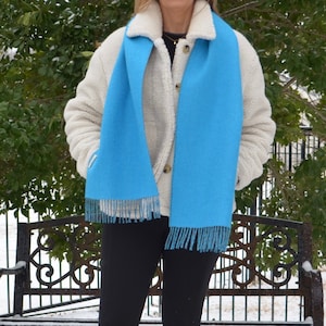 Indulge in Luxury: Reversible Light Blue and Gray Baby Alpaca Scarf - 100% Alpaca Wool - Lightweight Elegance - A Gift for Every Occasion!