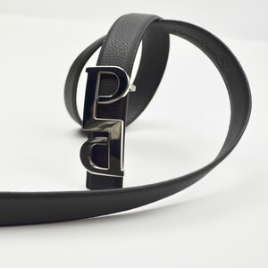 PURE PATAGONIC Genuine Leather BELT - Black and classic real cow leather belt with polished stainless steel Pure Patagonic logo buckle