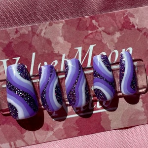 Shimmering Purple Retro Press on Nails|VelvetMoon Nails