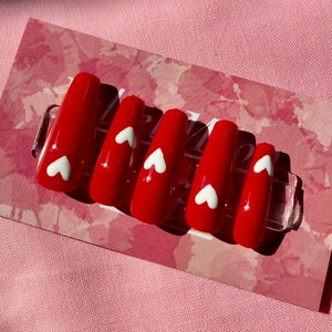 White Heart Press on Nails | Valentines Day Nails