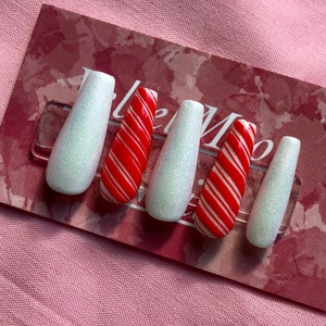 Shimmering Candy Cane Press on Nails-Holiday Nails