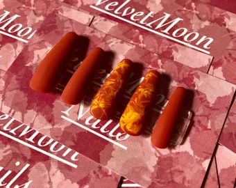 Burnt Orange Marble Press on Nails