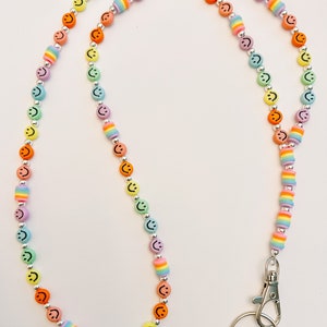 Rainbow Smiley Face Beaded Teacher Lanyard