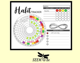 Tracker delle abitudini circolari stampabile / Grafico dei progressi giornalieri, settimanali e mensili / PDF stampabile