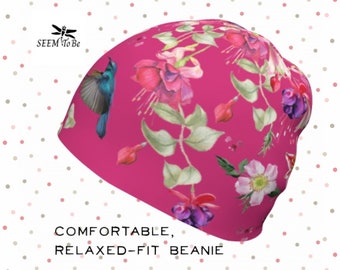 Floral Fuchsia Beanie ~ Pink | Unique Lightweight Cap | Soft Hat for Chemo Patient