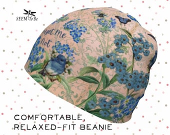Forget Me Not Beanie | Unique Lightweight Cap | Soft Hat for Chemo Patient