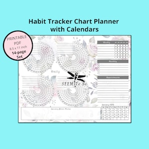 Habit Tracker Chart Planner with Calendars | Circle Progress Charts | Chore Chart | Monthly, Weekly, & Daily | 14 Trackers PDF Printable