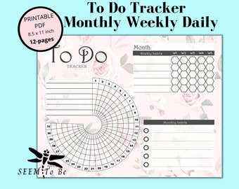 Tracker delle abitudini / Lista delle cose da fare floreale / Mensile Settimanale Giornaliero / PDF stampabile / Download immediato