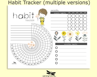 Circle Habit Tracker / Mensile, settimanale e giornaliero / PDF stampabile di 13 pagine
