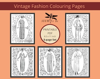 1920s Fashion Coloring Pages | Vintage Outfits | Junk Journal Pages | Printable PDF