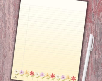 Printable Floral Writing Paper | Lined Stationery (Digital Download, US Letter ,PDF)