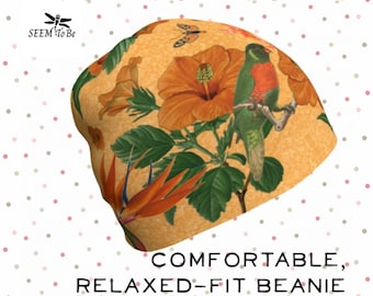 Tangerine Hibiscus Beanie ~ Orange | Unique Lightweight Cap | Soft Hat for Chemo Patient