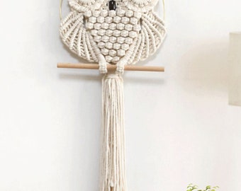 Hand-Woven Owl Macrame Wall Hanging