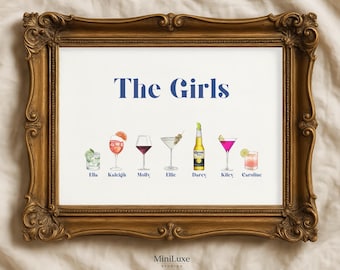 Custom Cocktail Art Print, Personalized Roommate and Bestfriend Gift (Digital Download)