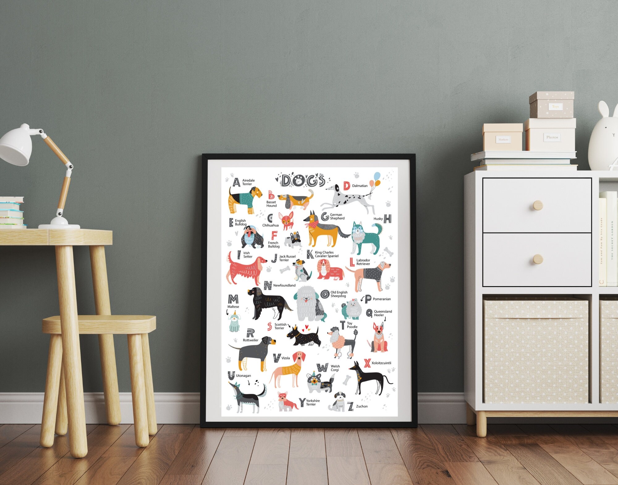 English Alphabet Dog Breeds Wall Art Dog Illustration Etsy