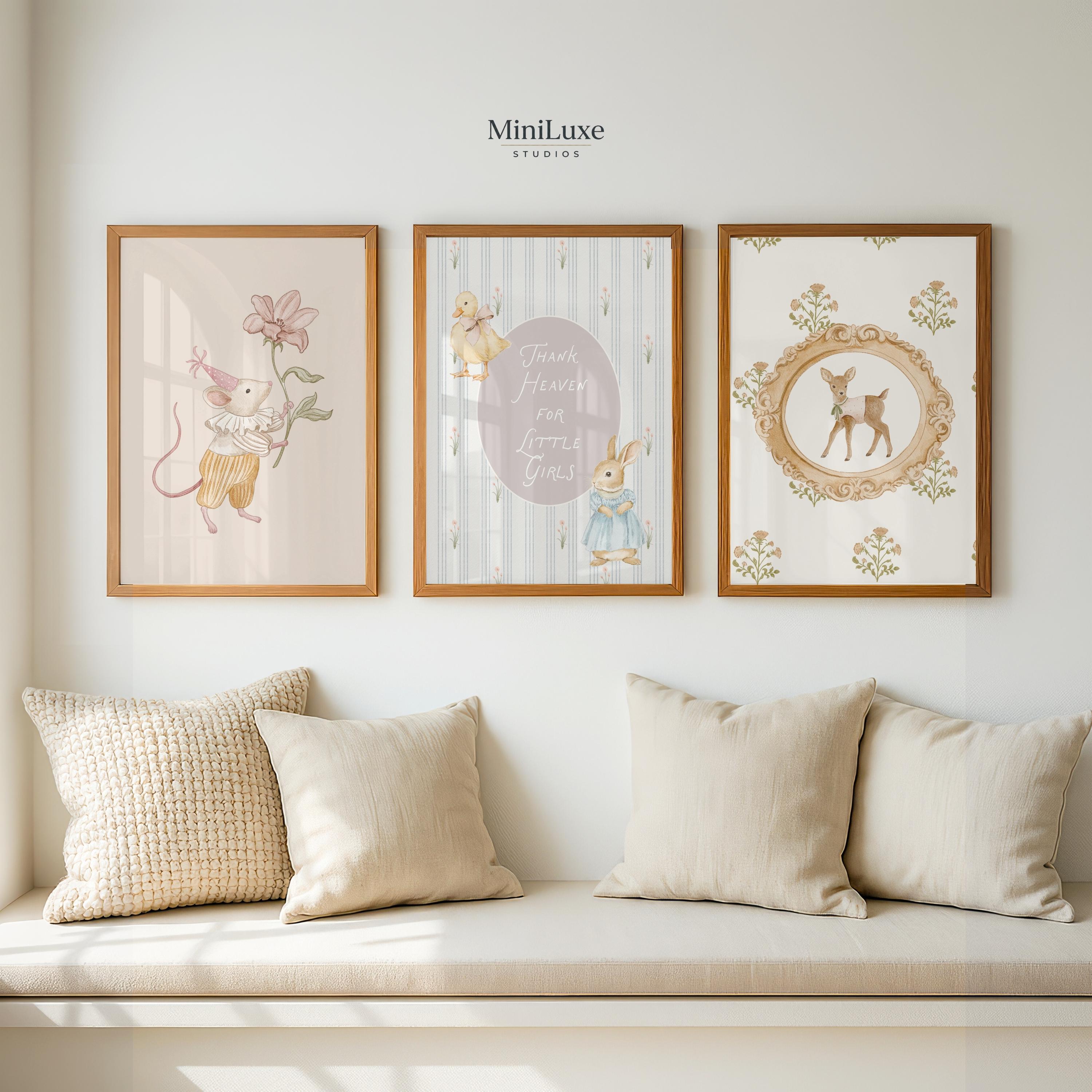 Pink Vintage Nursery Art Prints, Grandmillennial Baby Girl Decor ...