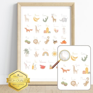 Betoverende grillige Boho Adventure kinderkamer kunst aan de muur | Educatief decor voor kinderkamer | Leuke Boho alfabet poster