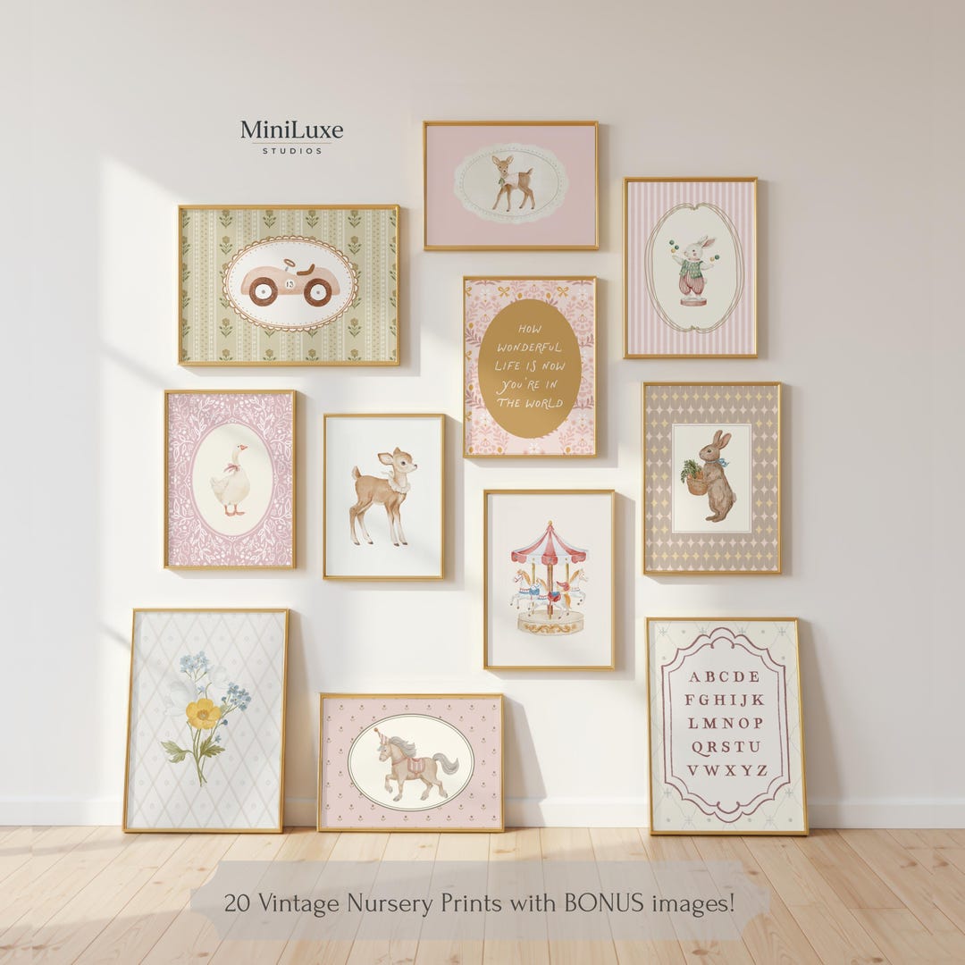 Pink Vintage Nursery Art Prints, Grandmillennial Baby Girl Decor ...