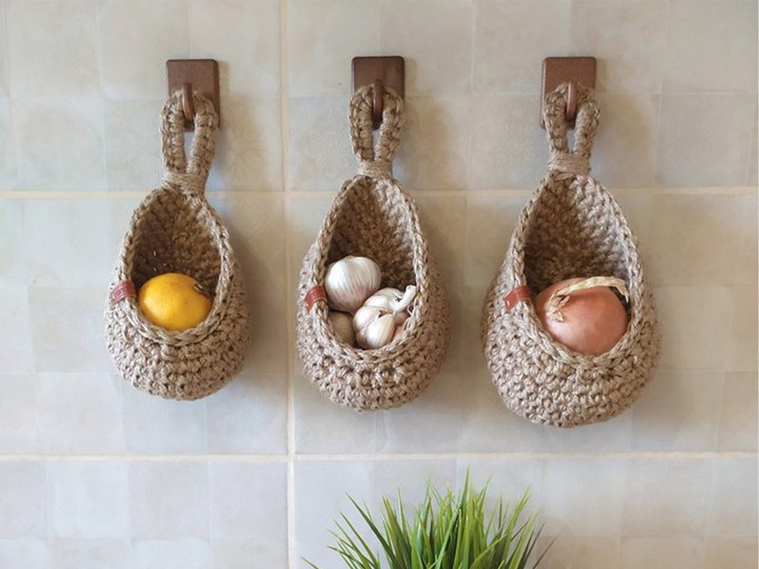 Wall Mounted Vegetable and Fruit Baskets Woven Baskets Etsy