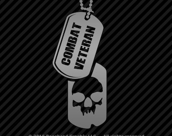 Military Veteran Skull Combat Vet Dog Tag Vinyl Decal Window Sticker - 25 Colors
