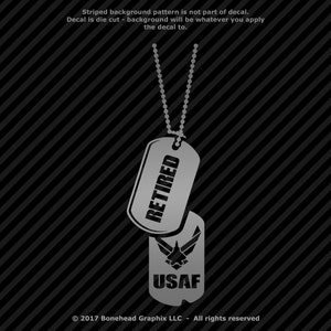 Military Retired AFR Dog Tag Vinyl Decal Combat Veteran Window Sticker - 25 Colors