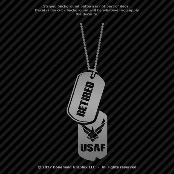 Military Retired AFR Dog Tag Vinyl Decal Combat Veteran Window Sticker - 25 Colors