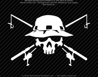 Fishing Skull and Poles Vinyl Decal Window Sticker - 25 Colors