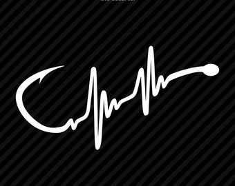 Live to Fish Decal - Fish Hook Heartbeat Vinyl Decal - Lifeline Decal - Fishing Pulse Sticker - Decal for Laptop, iPad, Window - 25 Colors