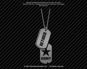 Military Retired AR Dog Tag M-L Vinyl Decal Combat Veteran Window Sticker - 25 Colors
