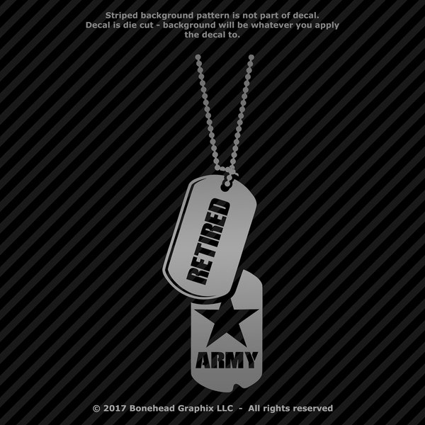 Military Retired AR Dog Tag Vinyl Decal Combat Veteran Window Sticker - 25 Colors