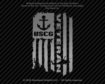 Military Veteran CG Distressed Flag Vinyl Decal Combat Veteran Window Sticker